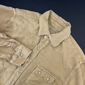 Ryan Michael Western Shirt Mens Medium Yellow Silk Linen Blend Pearl Snap Rodeo